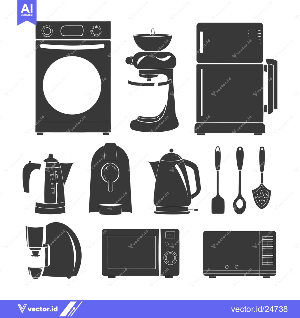 Premium Vector of Black and White Kitchen Appliance Icons