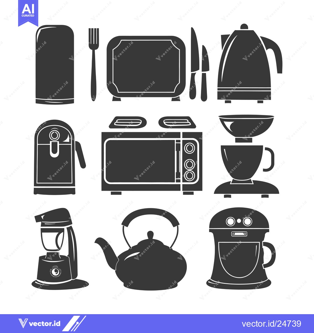 Premium Vector of Black and White Kitchen Appliance Icons