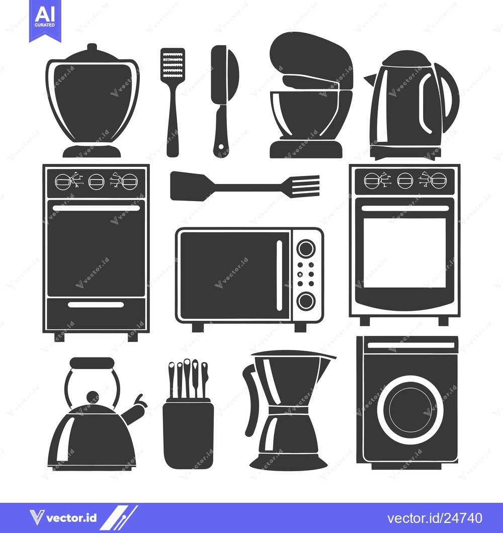 Premium Vector of Black and White Kitchen Appliances and Utensils Icons