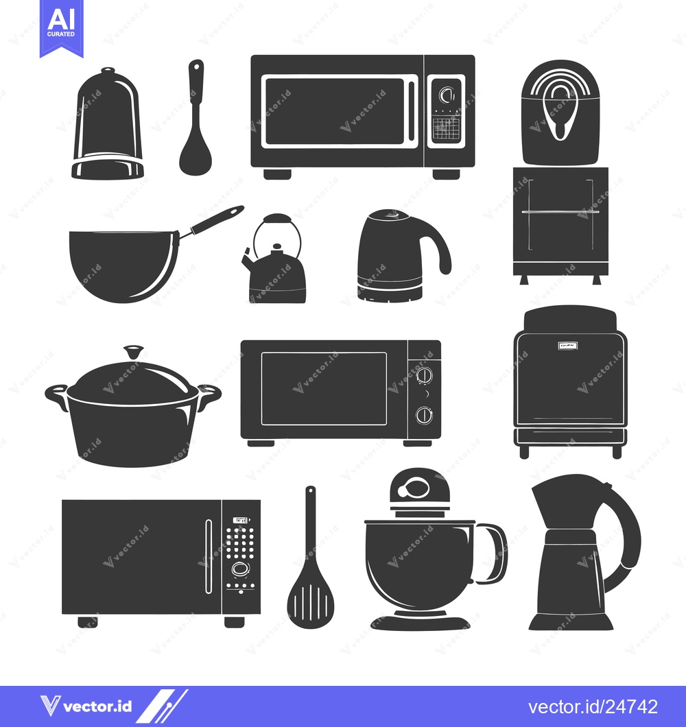 Premium Vector dari Black and White Kitchen Appliance Silhouettes