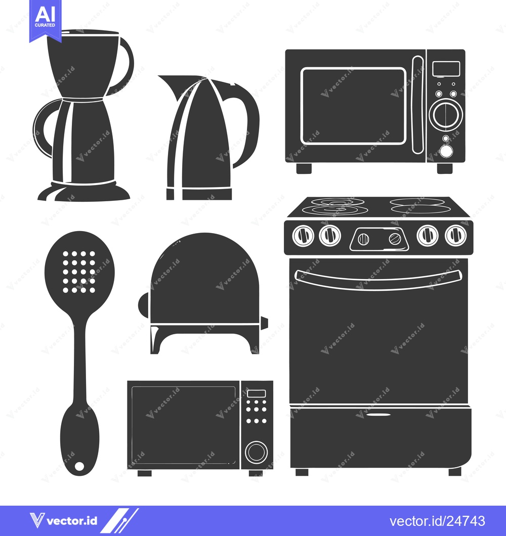 Premium Vector dari Black and White Kitchen Appliances Silhouette Icons