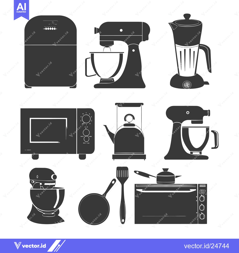 Premium Vector dari Black and White Kitchen Appliances Silhouettes