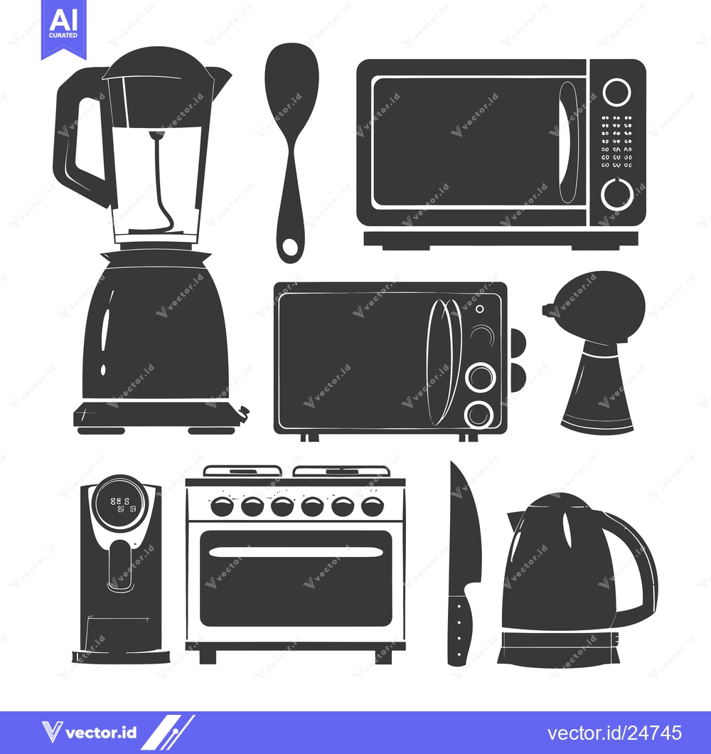 Premium Vector dari Black and White Kitchen Appliances Silhouettes