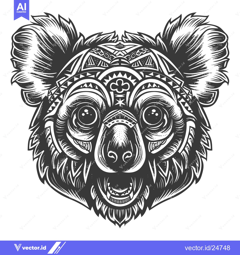 Premium Vector of Black and White Koala Bear with Tribal Pattern