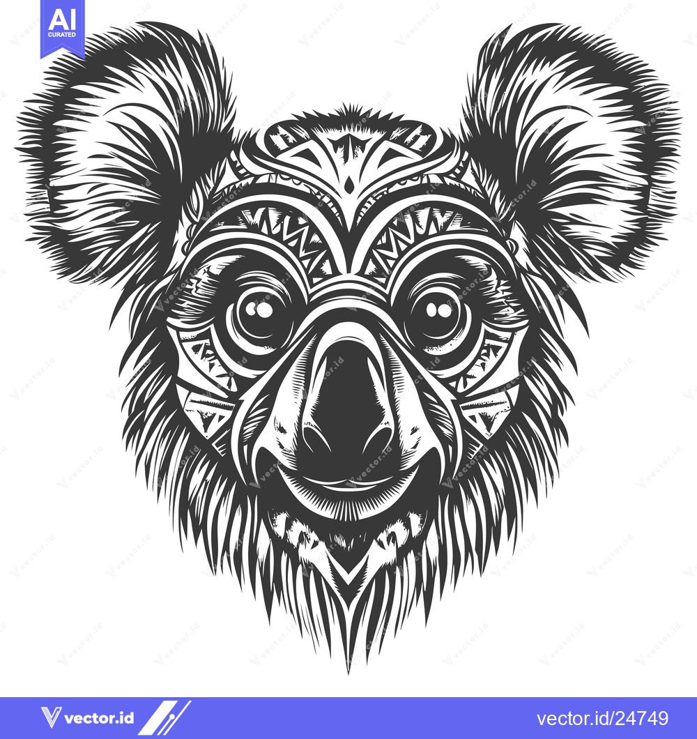 Premium Vector dari Black and White Koala Face with Tribal Pattern Design