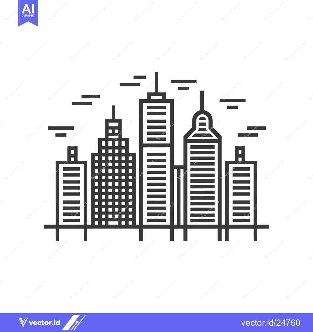 Premium Vector dari Black and White Line Art City Skyline with Buildings and Wind