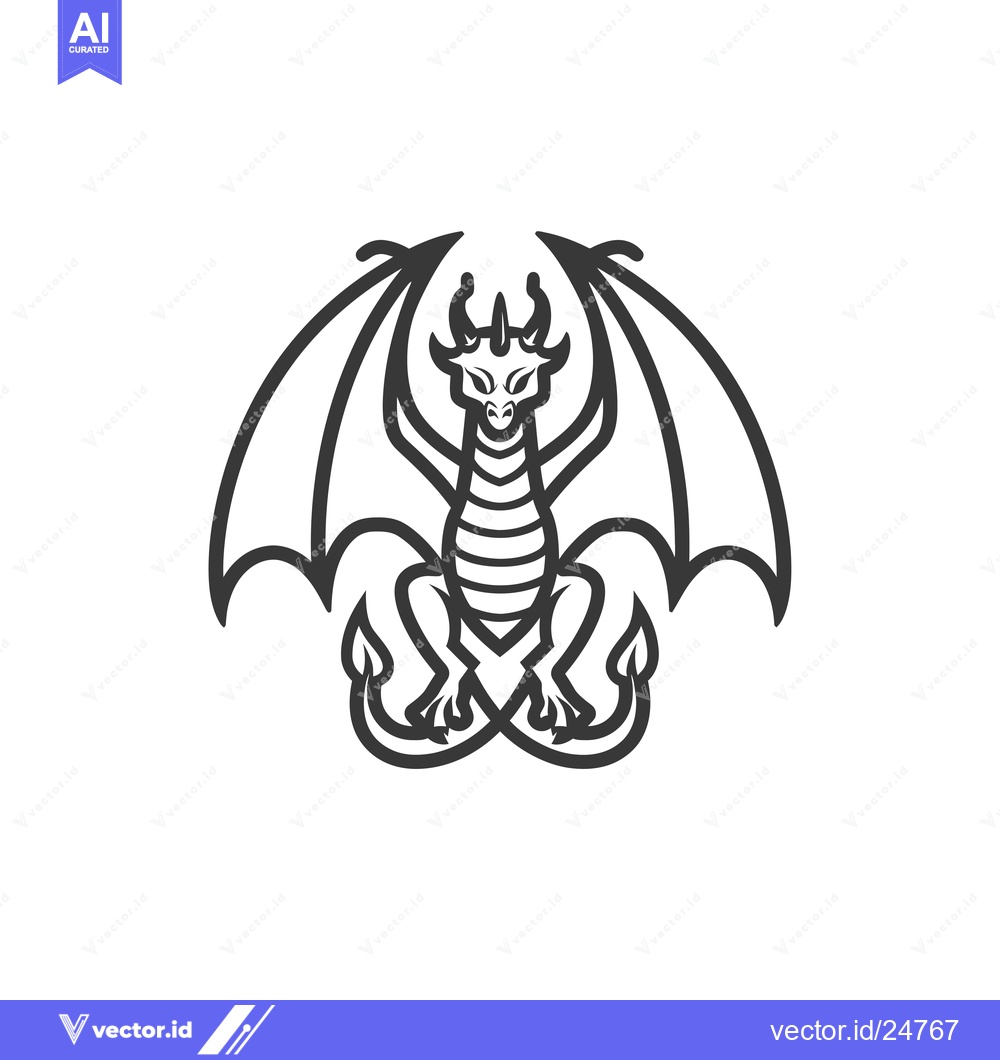 Premium Vector dari Black and White Line Art Dragon with Spreads Wings
