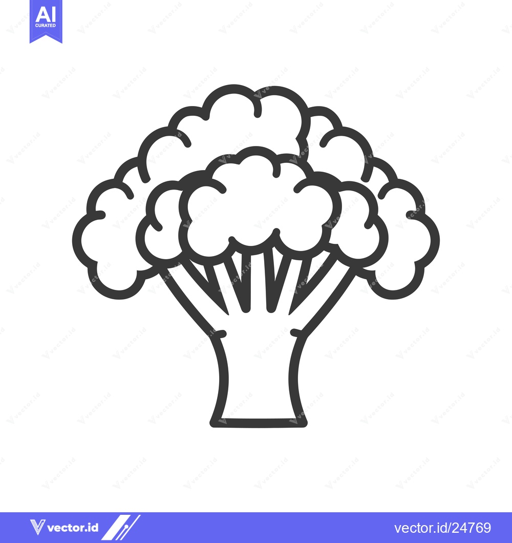 Premium Vector dari Black and white line art drawing of a broccoli floret