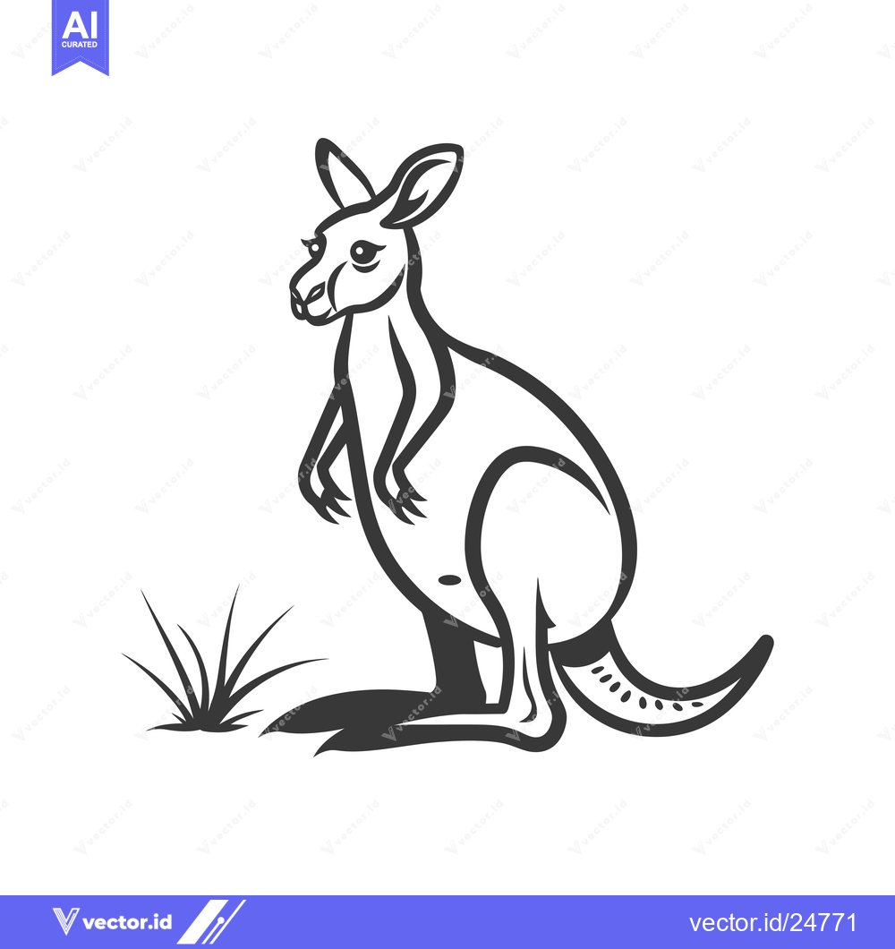 Premium Vector of Black and white line art drawing of a kangaroo standing in grass