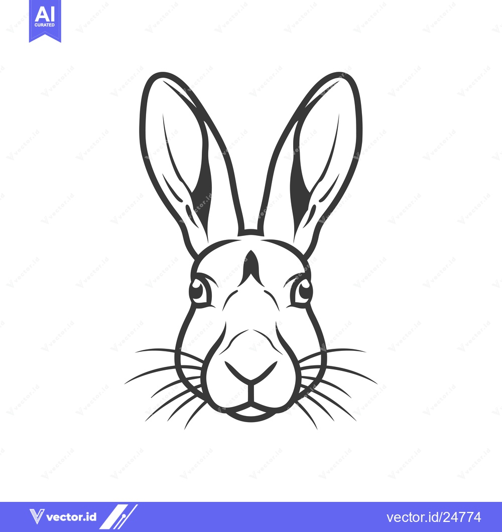 Premium Vector of Black and White Line Art Drawing of a Rabbit's Face