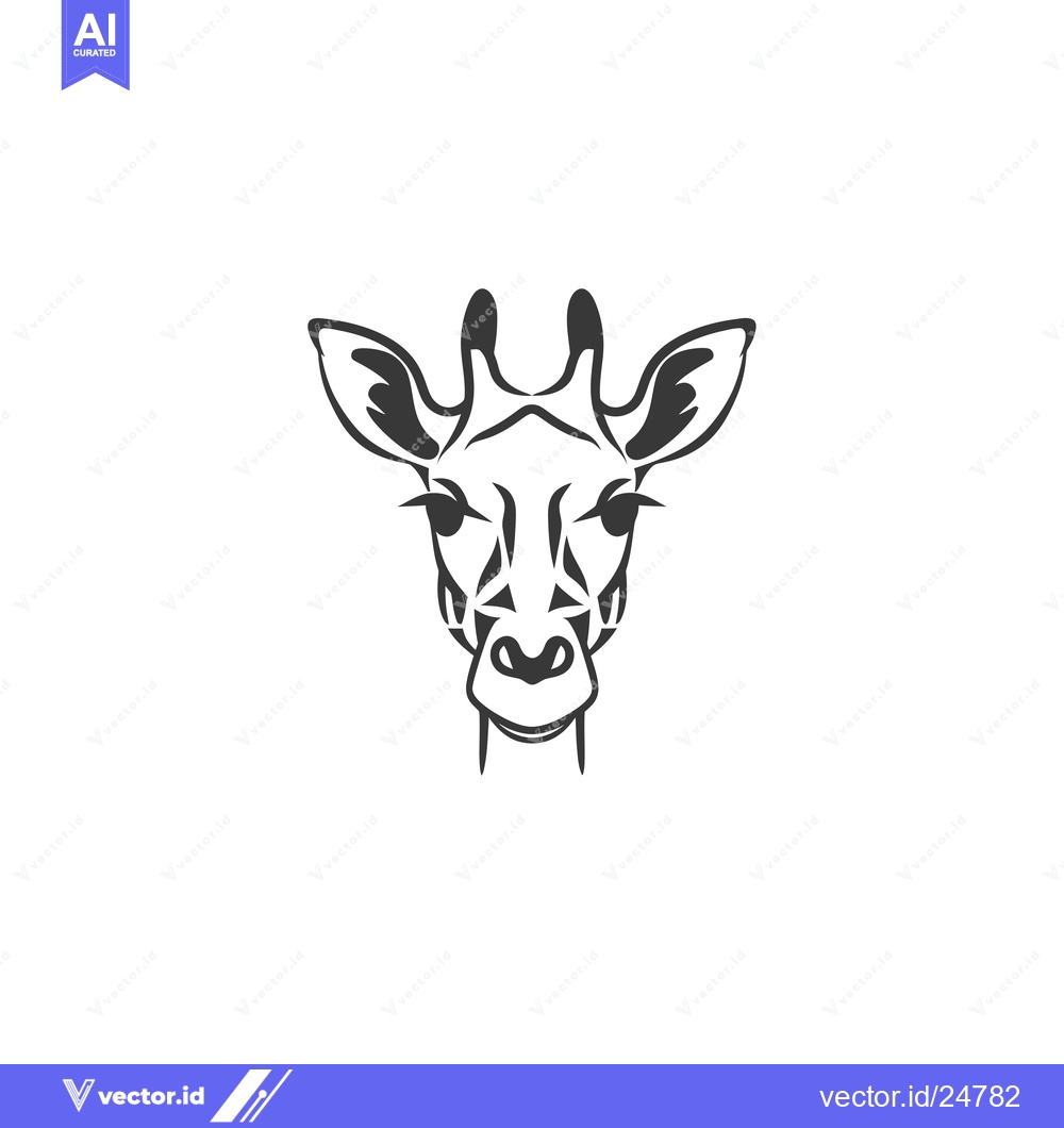 Premium Vector of Black and White Line Art Giraffe Head