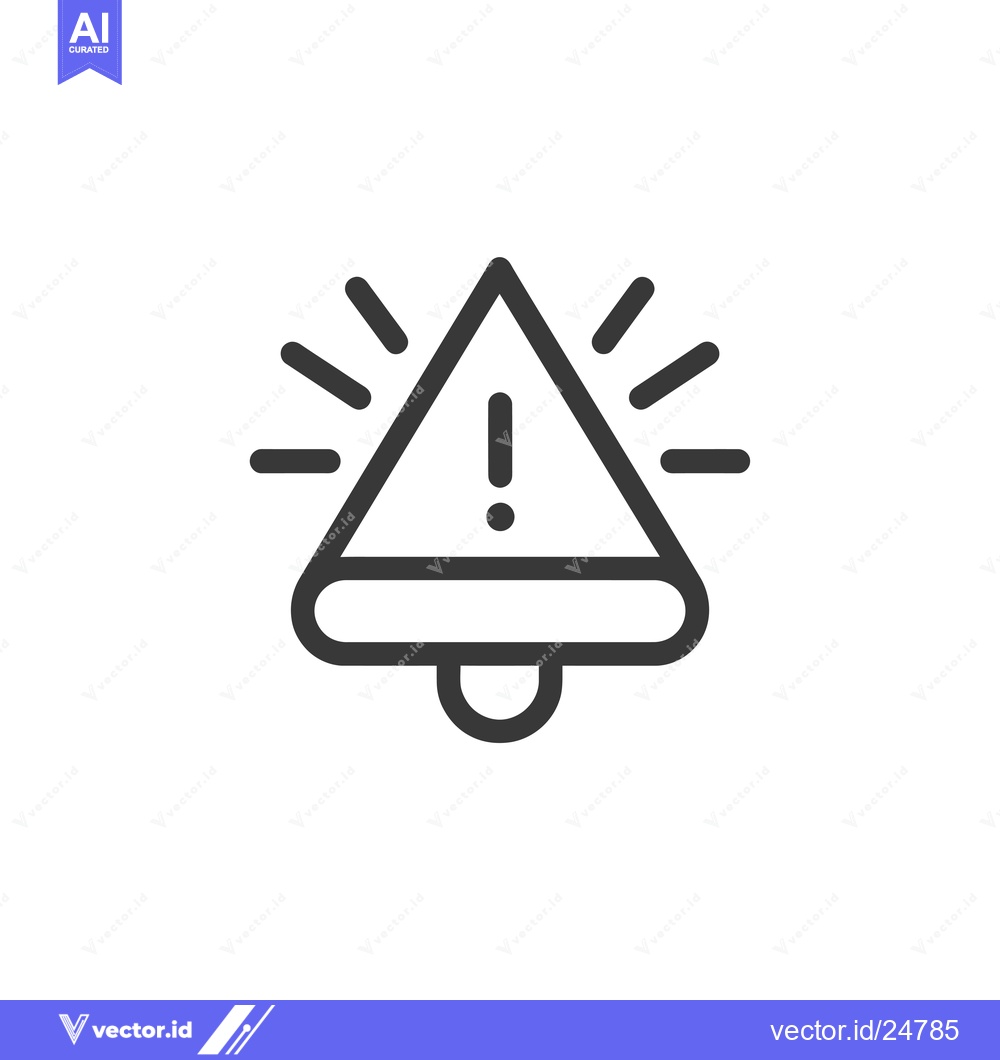 Premium Vector of Black and White Line Art Icon of a Bell with an Exclamation Point Insi