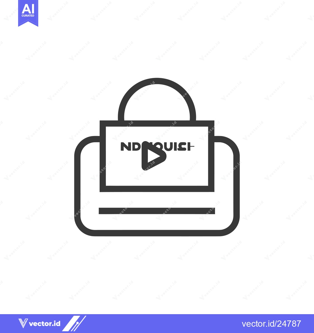 Premium Vector of Black and white line art icon of a briefcase with a play button
