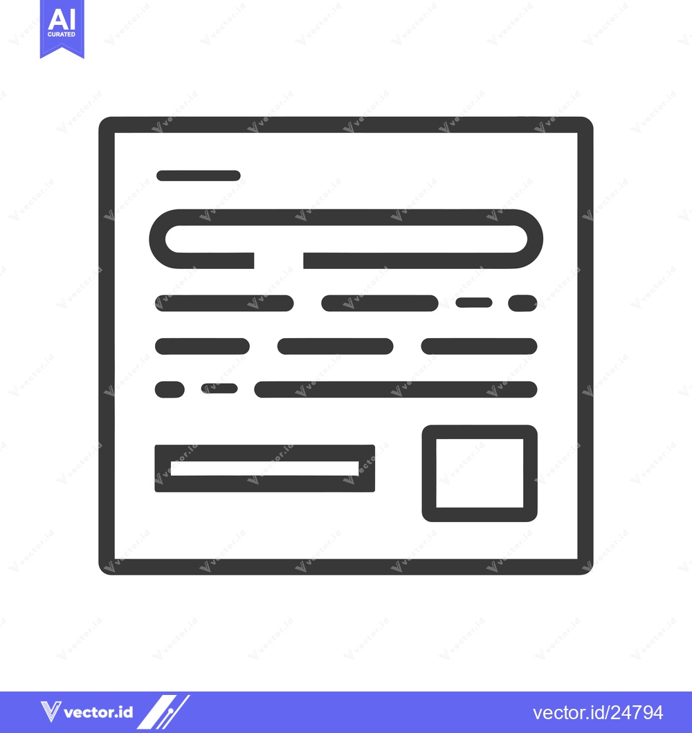 Premium Vector dari Black and White Line Art Icon of a Document or Form with Fields