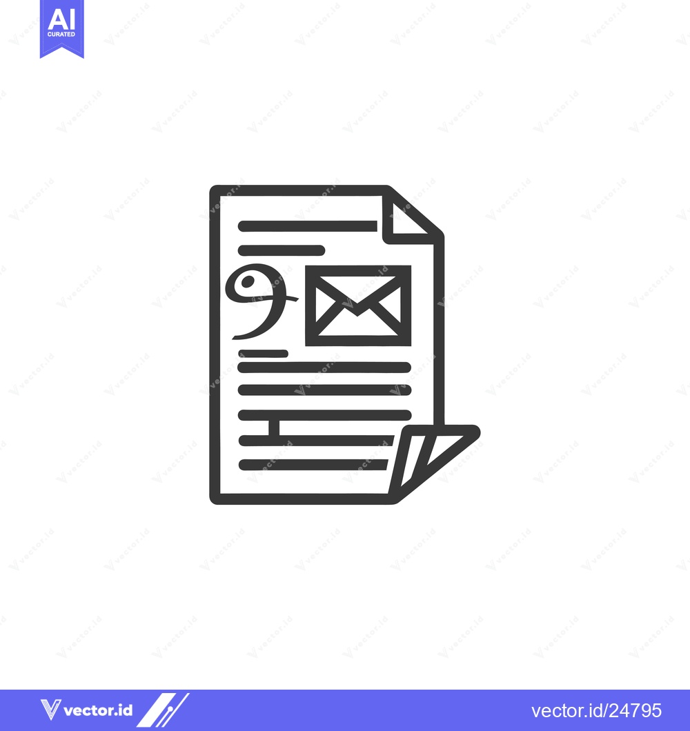 Premium Vector dari Black and White Line Art Icon of a Document with an Envelope and a Sym