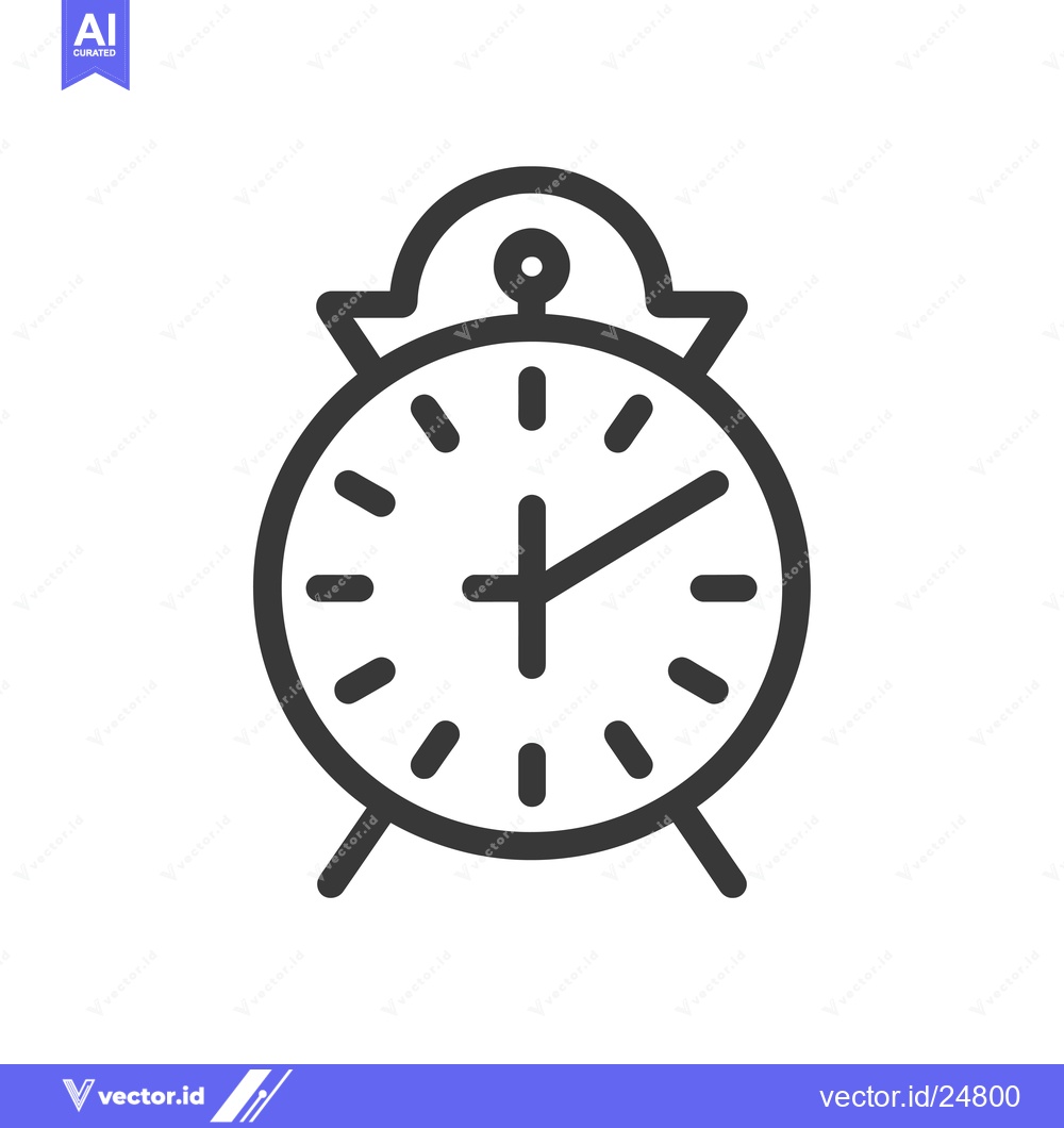 Premium Vector of Black and White Line Art Icon of an Alarm Clock