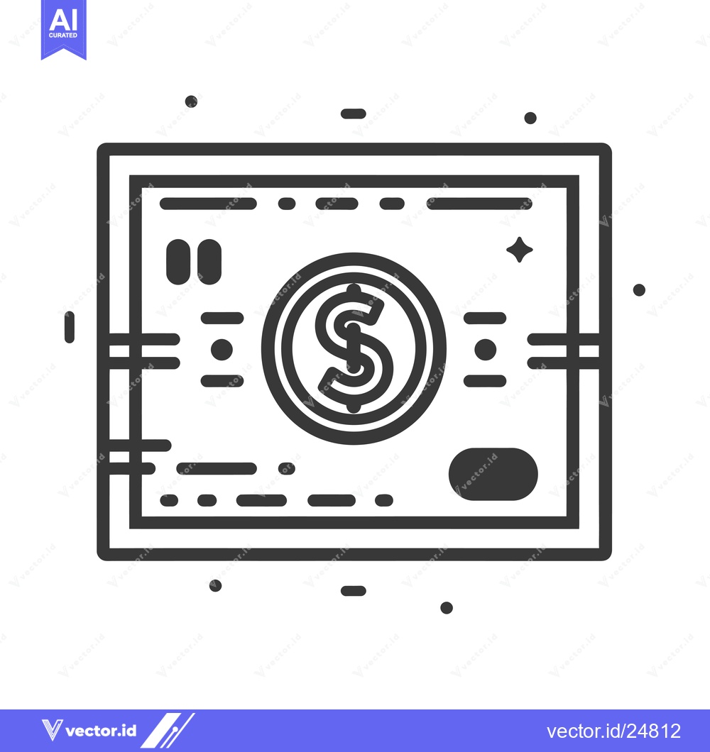 Premium Vector dari Black and White Line Art Illustration of a Banknote with a Dollar Sign