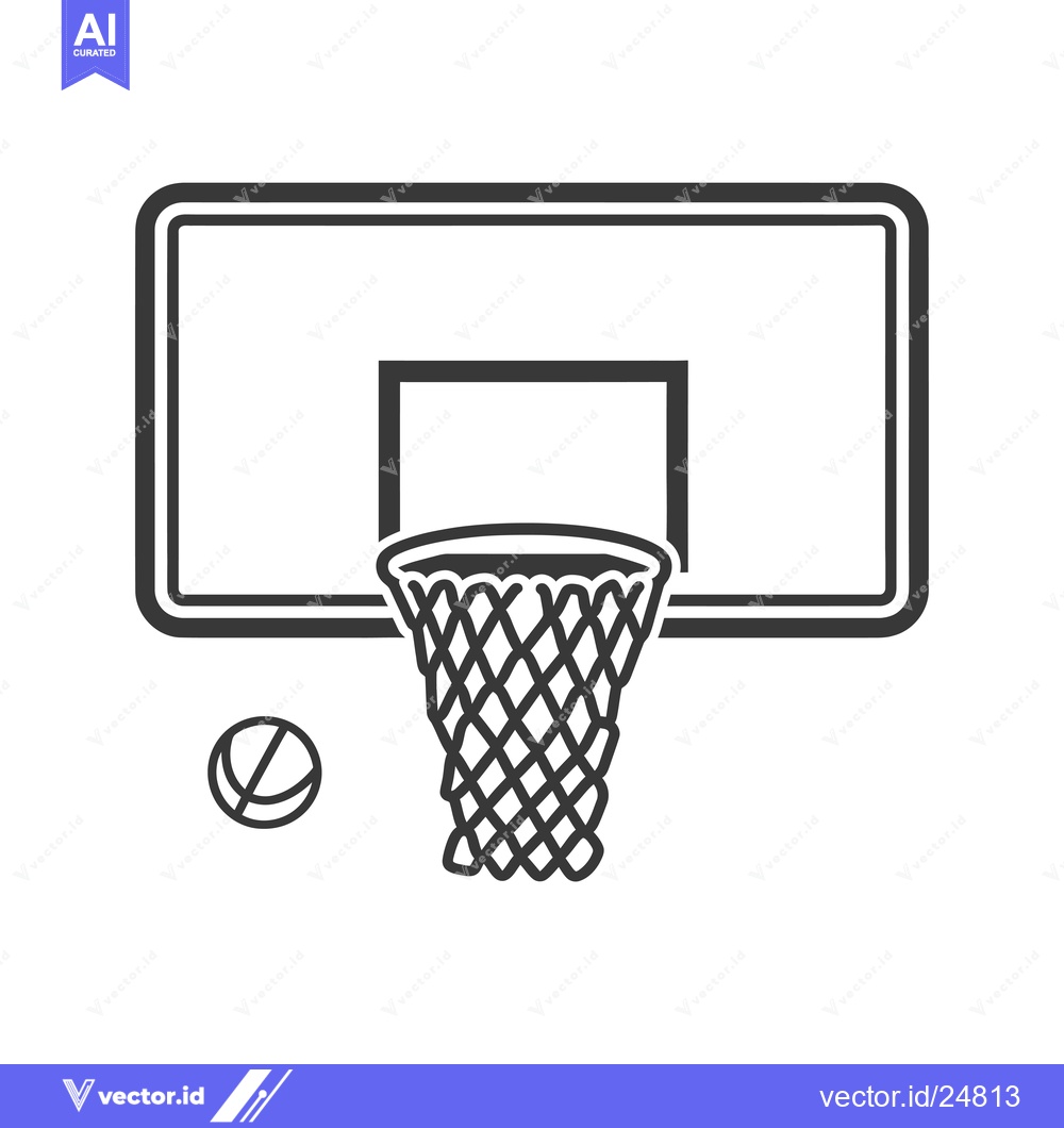 Premium Vector of Black and White Line Art Illustration of a Basketball Hoop and Ball