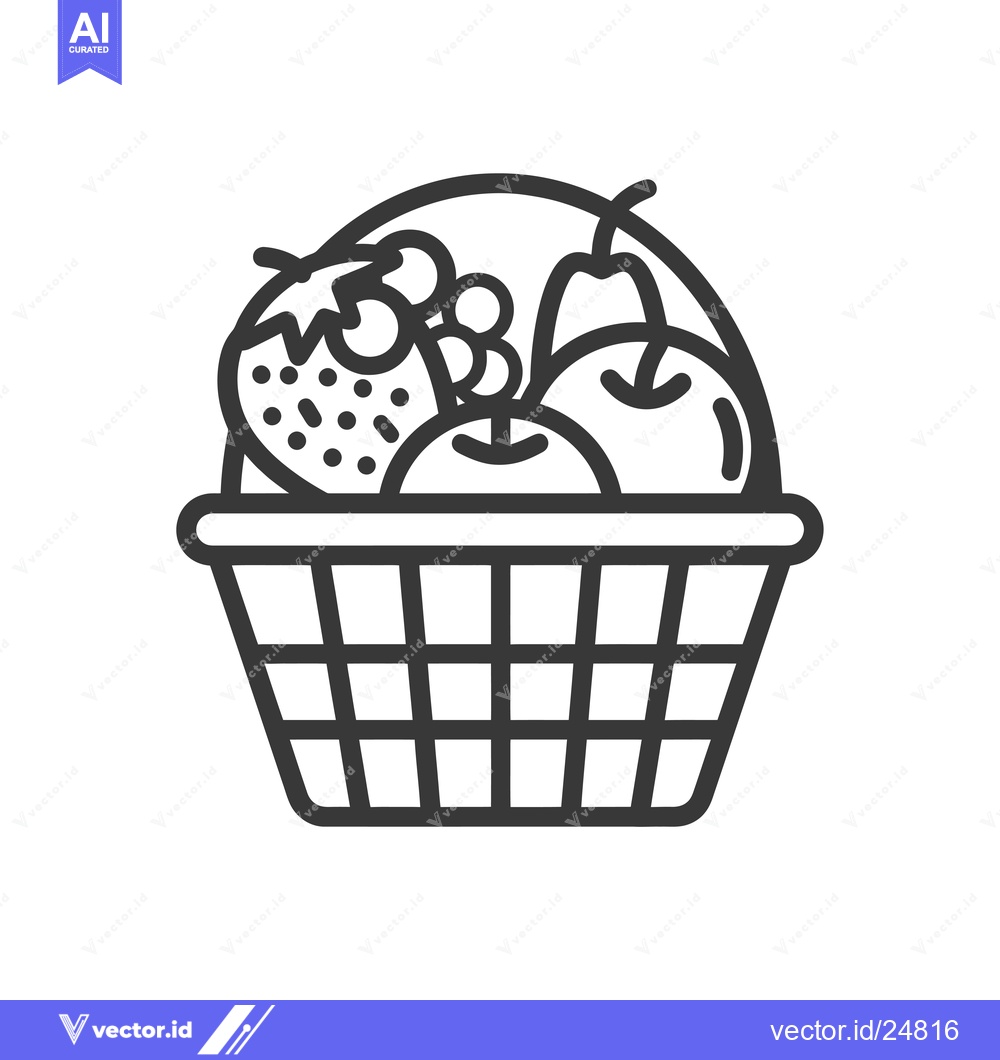 Premium Vector dari Black and white line art illustration of a basket with fruit