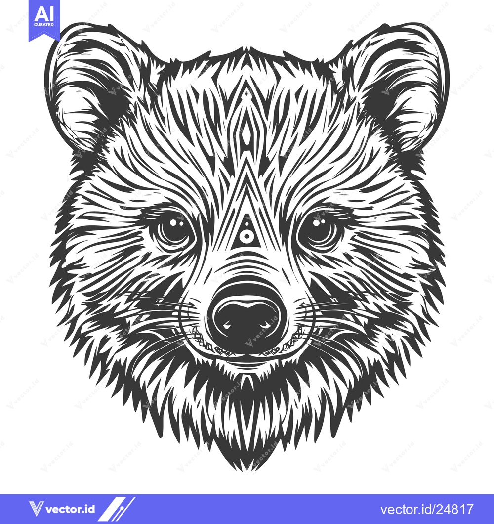 Premium Vector dari Black and White Line Art Illustration of a Bear's Face with Geometric