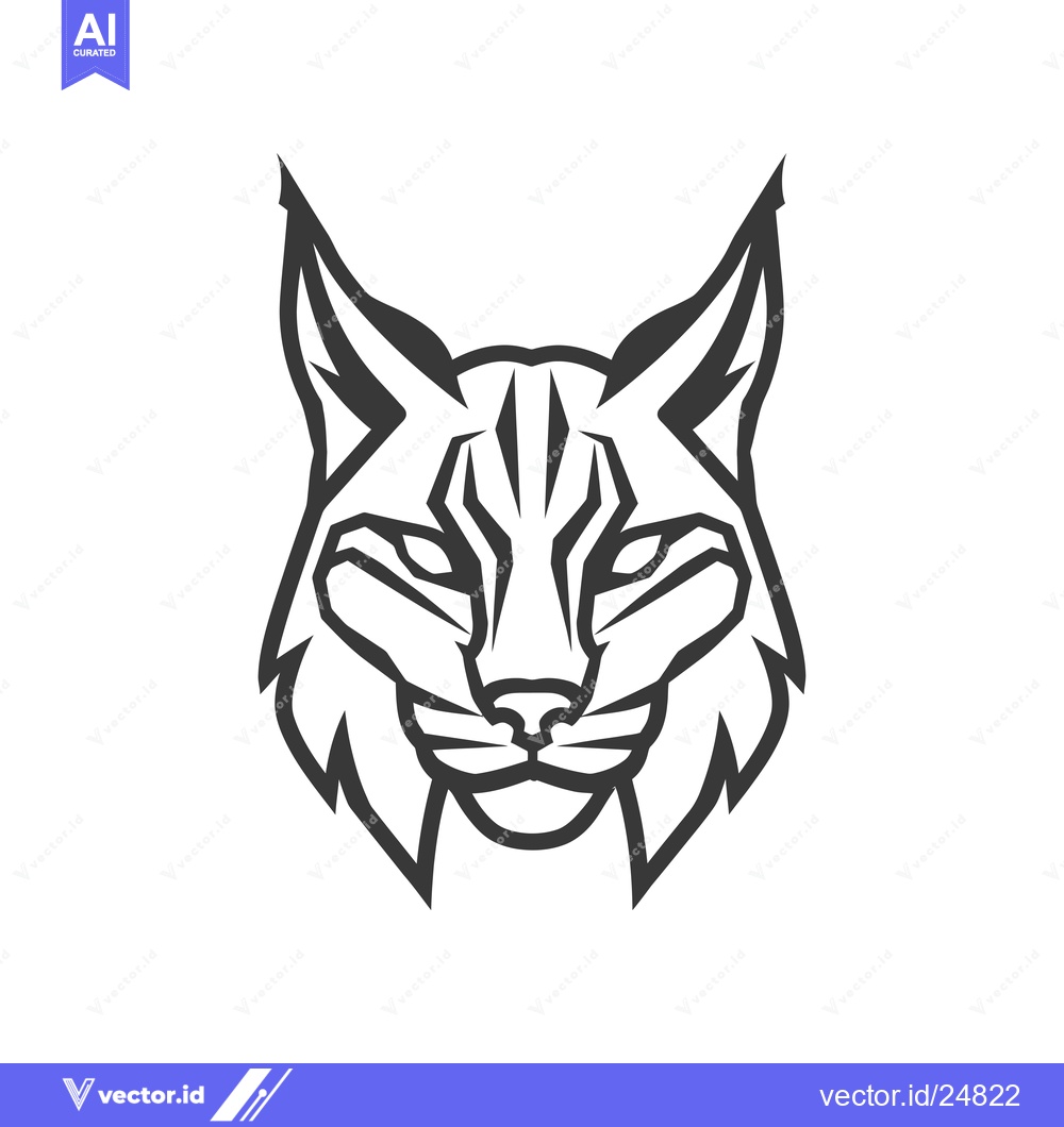 Premium Vector dari Black and White Line Art Illustration of a Bobcat's Head