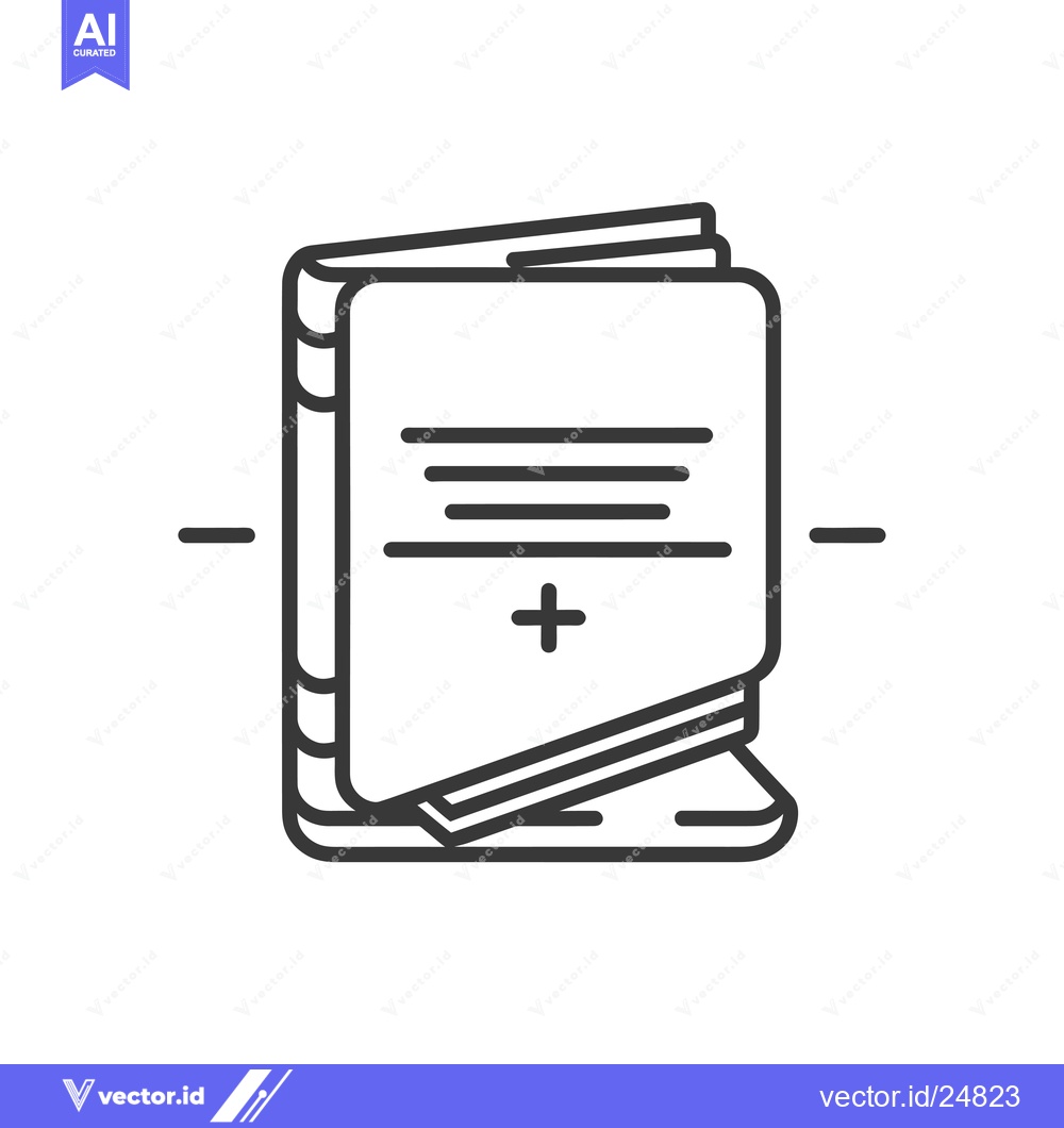 Premium Vector of Black and White Line Art Illustration of a Book with a Plus Sign