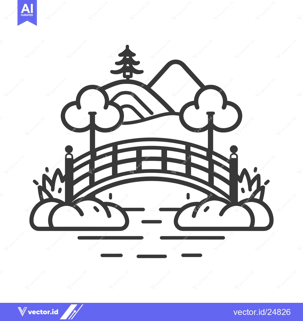 Premium Vector dari Black and White Line Art Illustration of a Bridge Over a River in a La