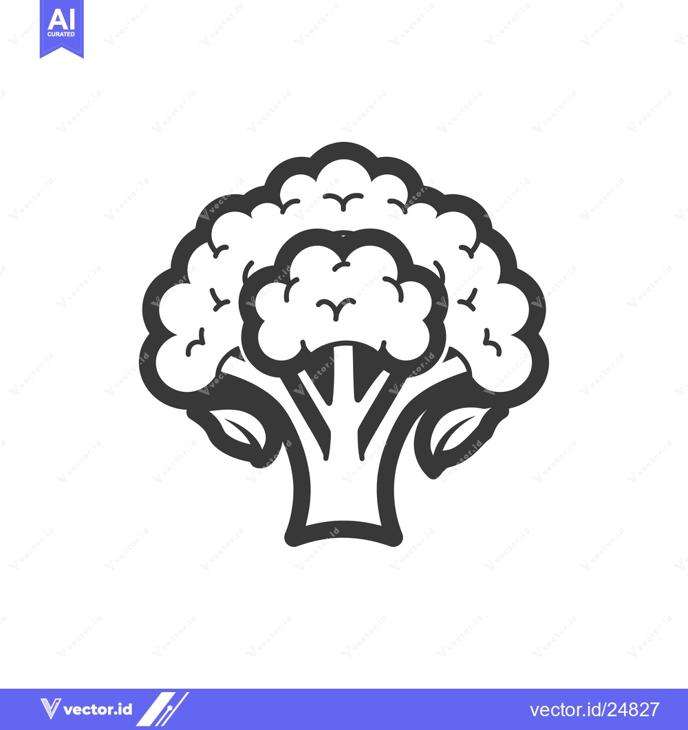 Premium Vector dari Black and white line art illustration of a broccoli
