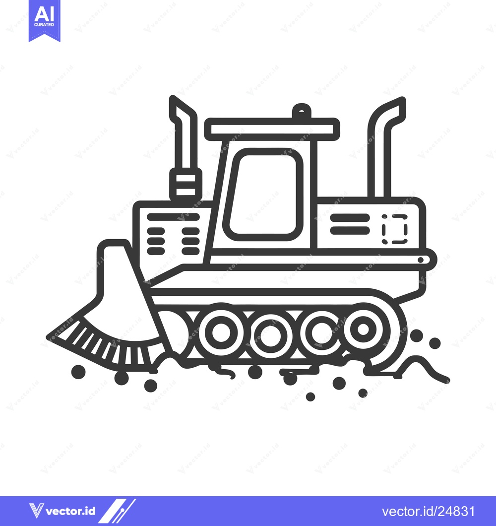 Premium Vector of Black and White Line Art Illustration of a Bulldozer