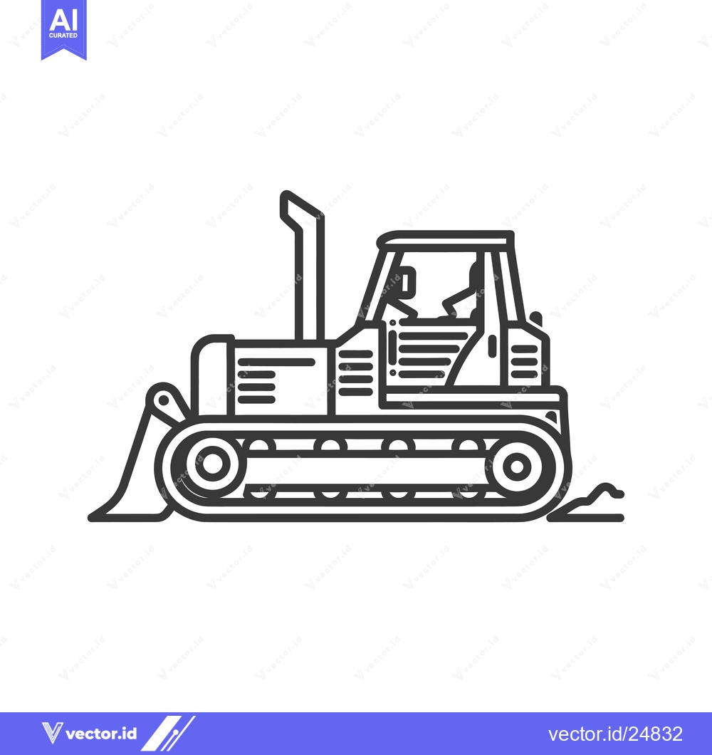 Premium Vector of Black and White Line Art Illustration of a Bulldozer