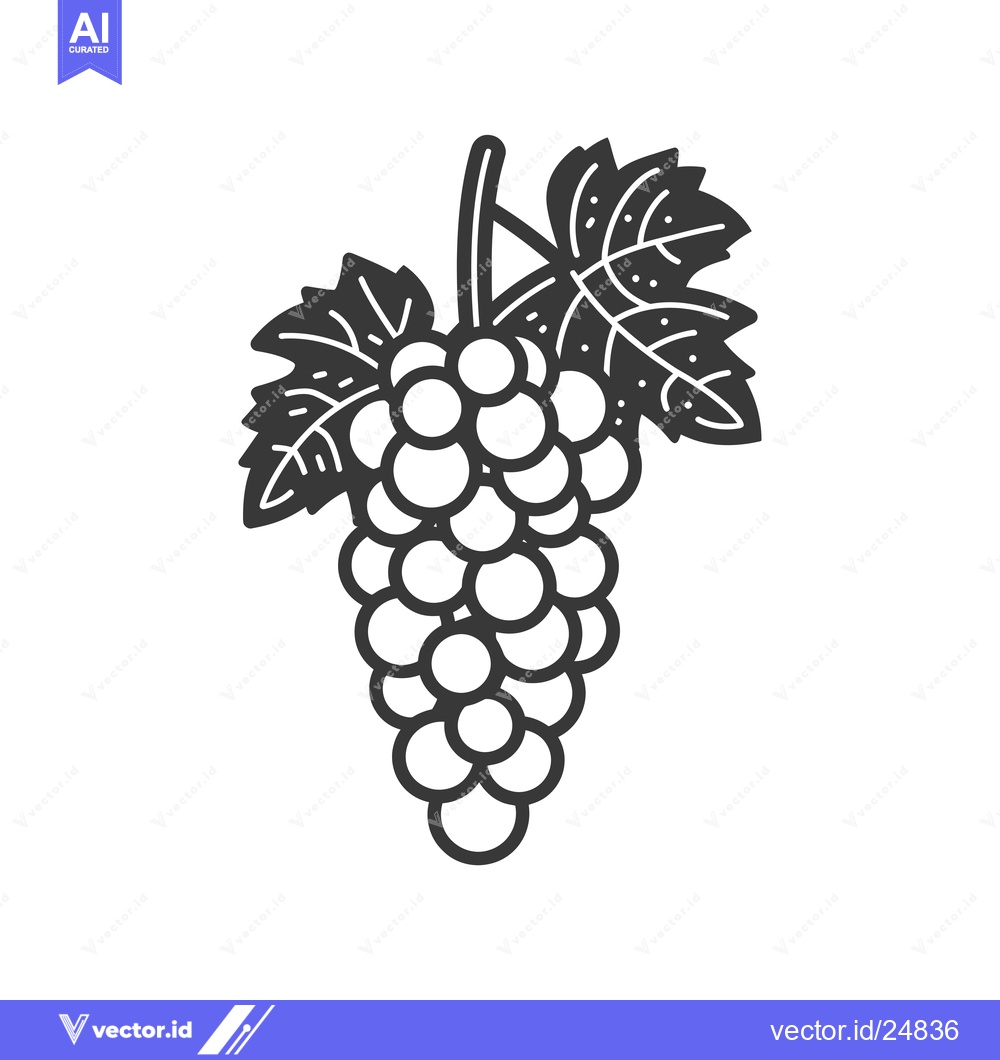 Premium Vector dari Black and white line art illustration of a bunch of grapes with leaves