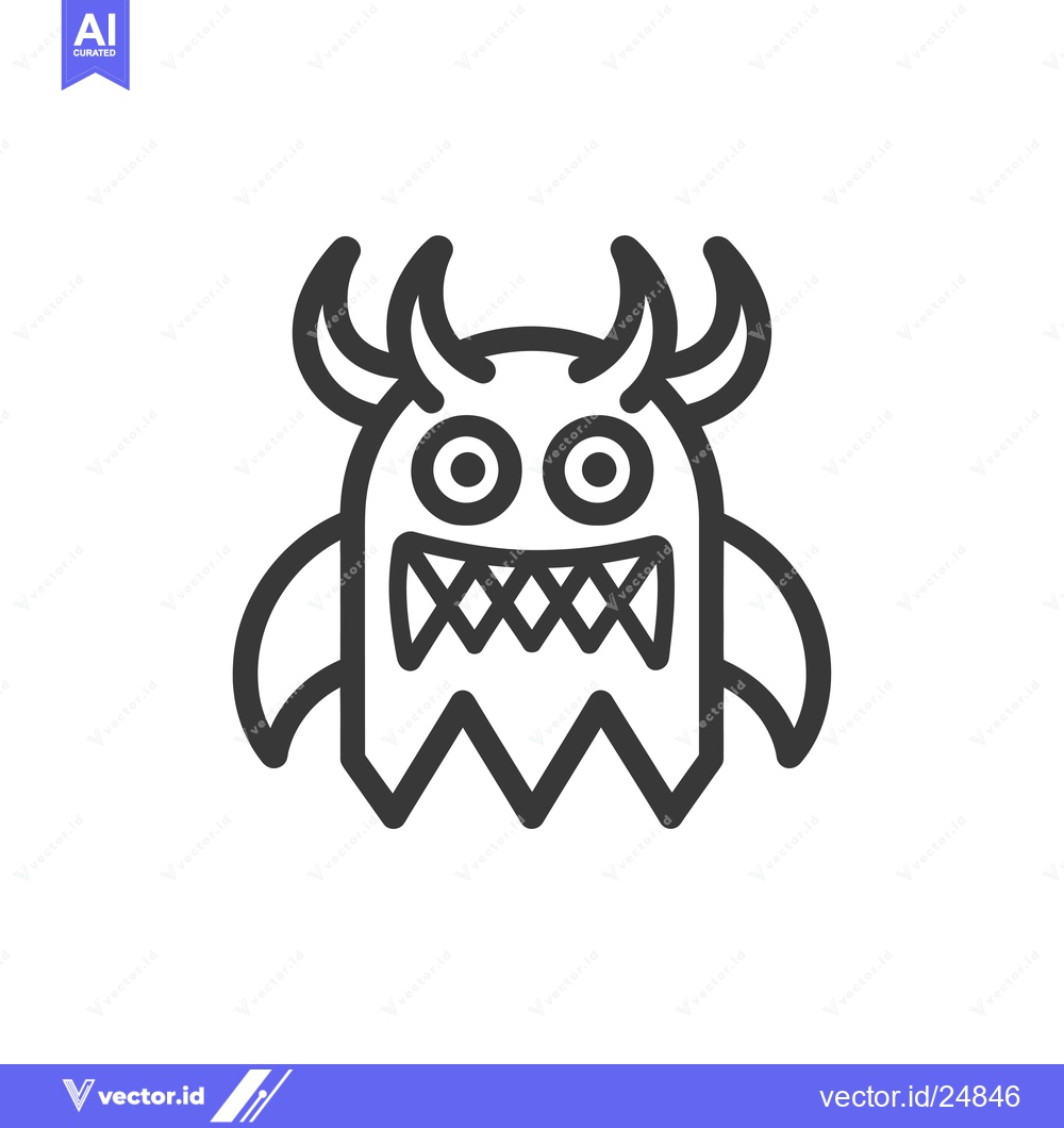 Premium Vector of Black and White Line Art Illustration of a Cartoon Monster with Horns