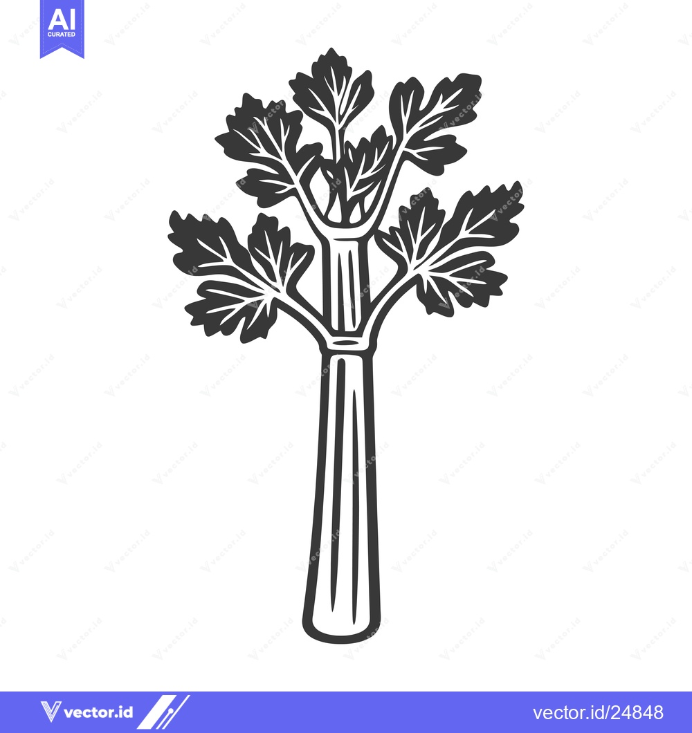 Premium Vector of Black and White Line Art Illustration of a Celery Stalk