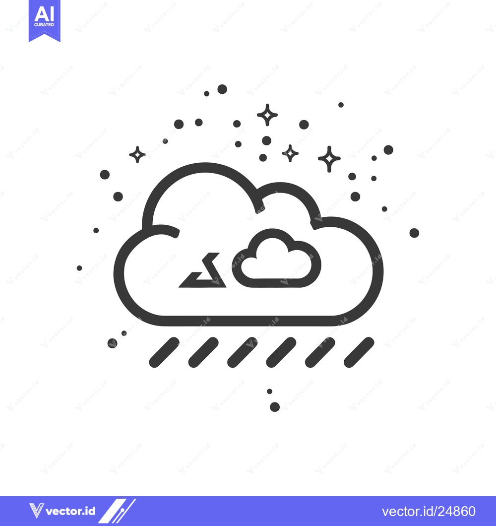 Premium Vector of Black and White Line Art Illustration of a Cloud with a Lightning Bolt