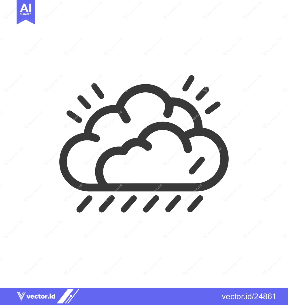 Premium Vector of Black and White Line Art Illustration of a Cloud with Rain and Sun Ray