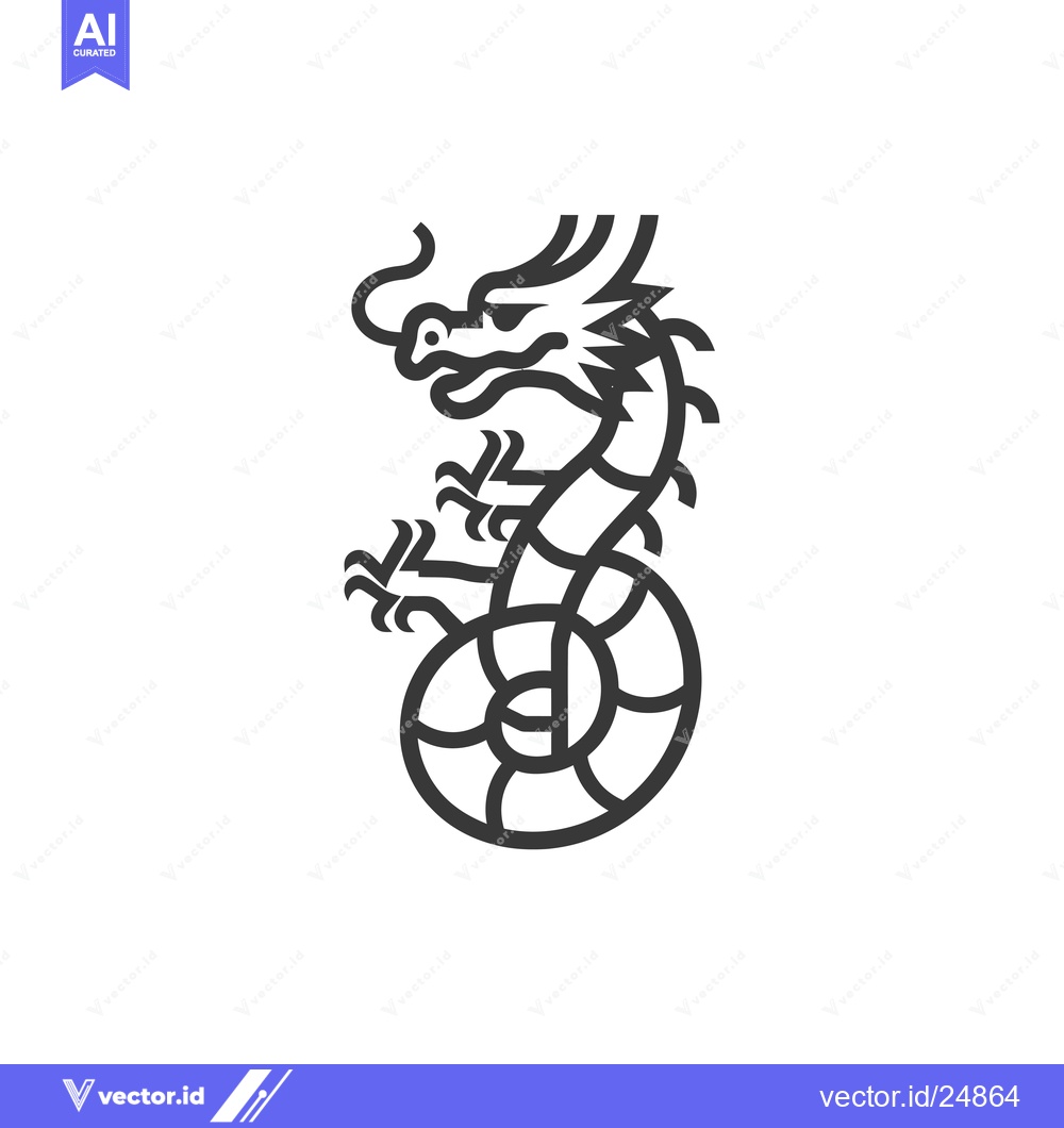 Premium Vector dari Black and White Line Art Illustration of a Coiled Dragon