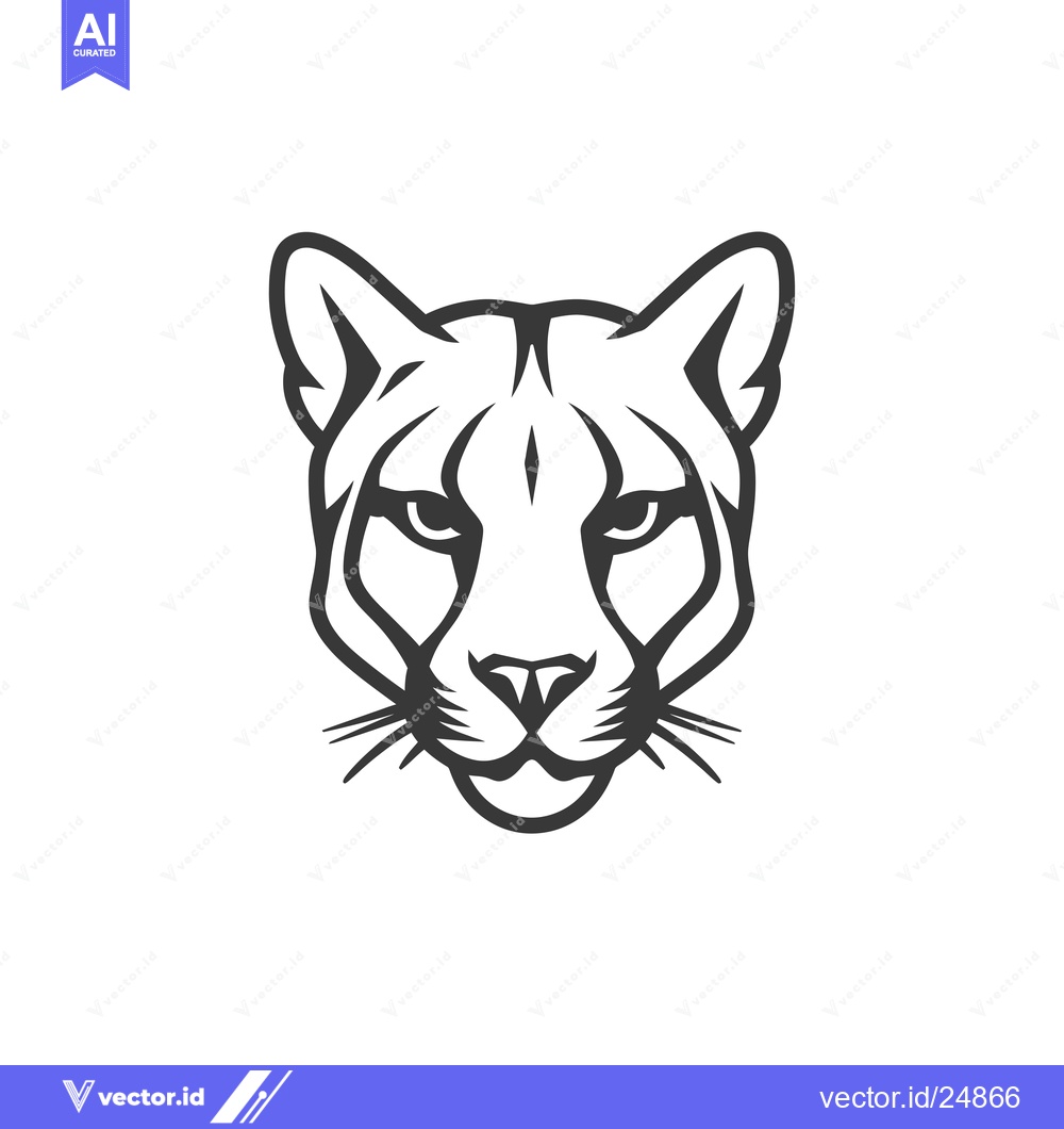 Premium Vector of Black and White Line Art Illustration of a Cougar's Face
