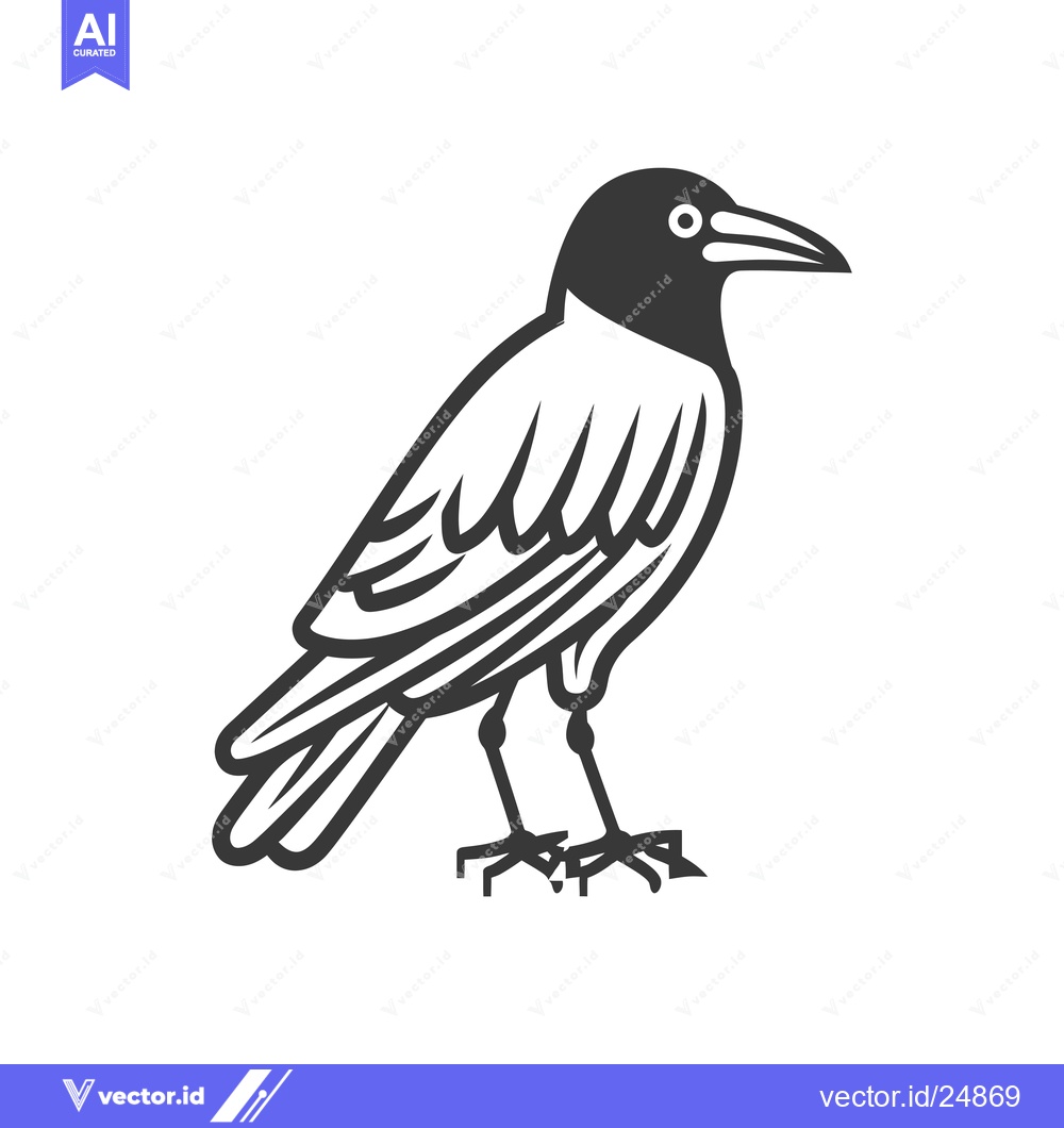 Premium Vector of Black and White Line Art Illustration of a Crow