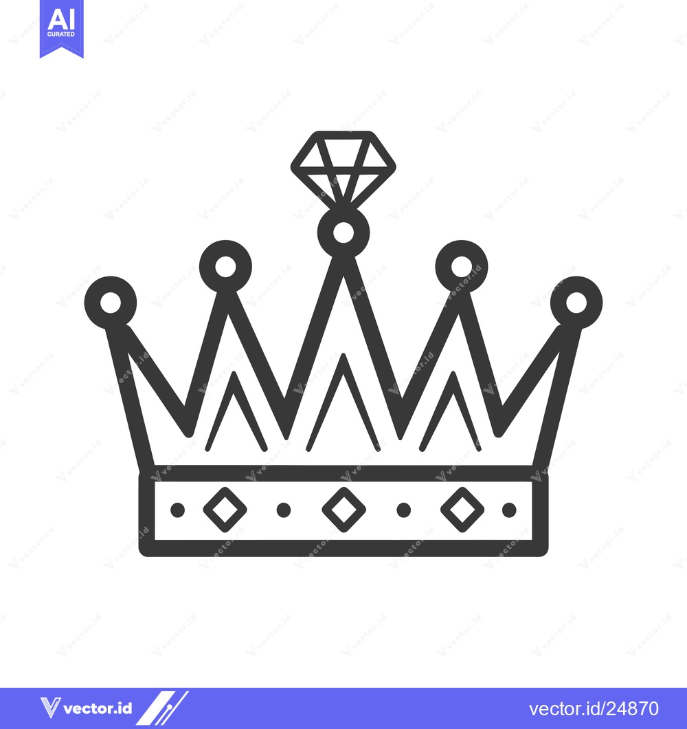 Premium Vector dari Black and White Line Art Illustration of a Crown with a Diamond on Top