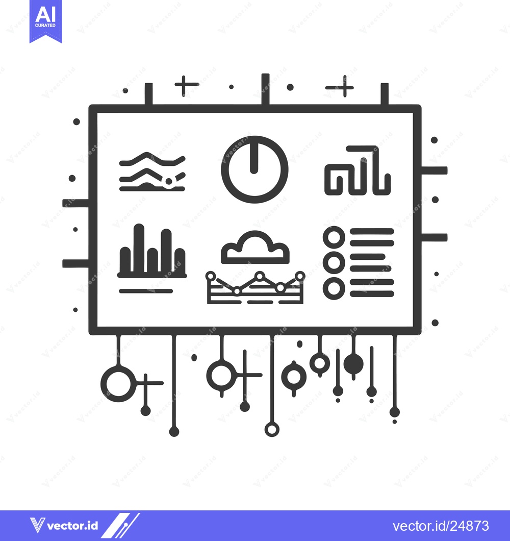 Premium Vector dari Black and White Line Art Illustration of a Dashboard with Graphs, Char