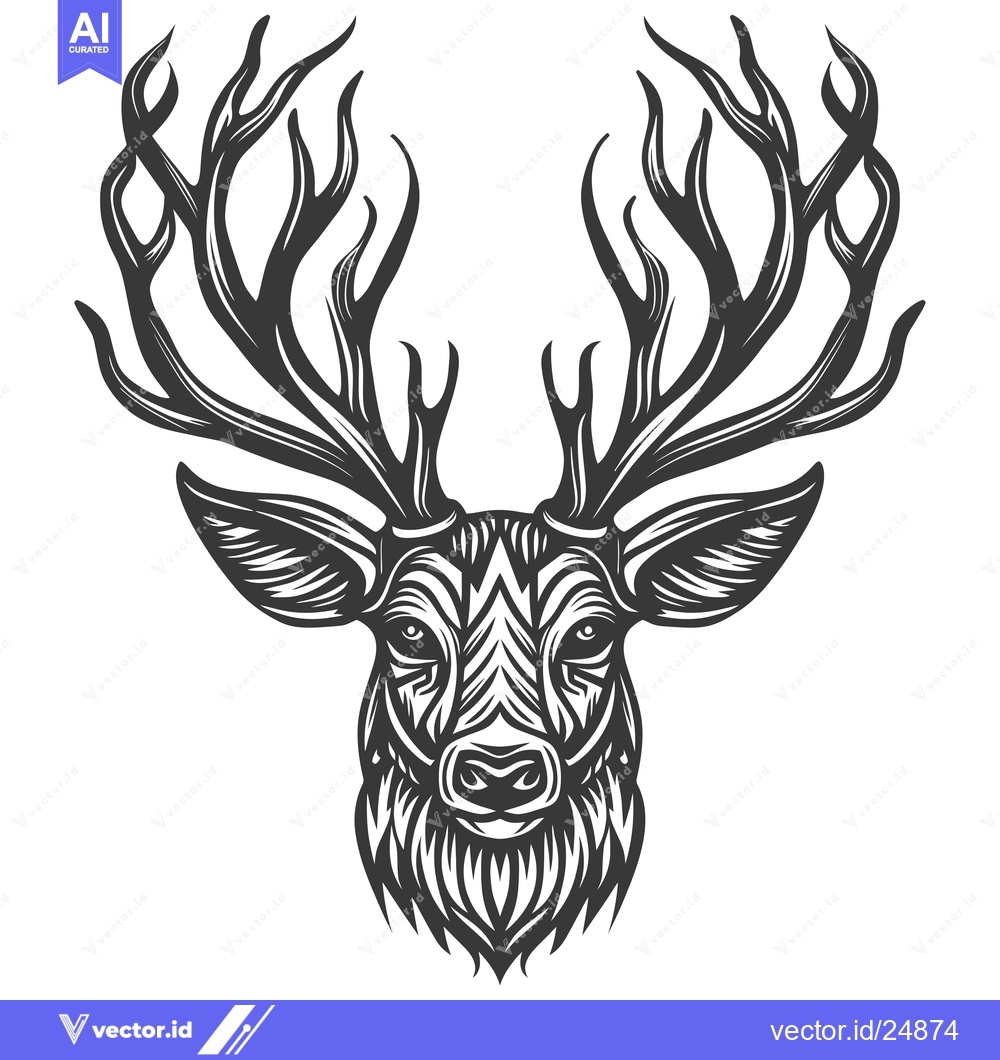 Premium Vector dari Black and White Line Art Illustration of a Deer Head