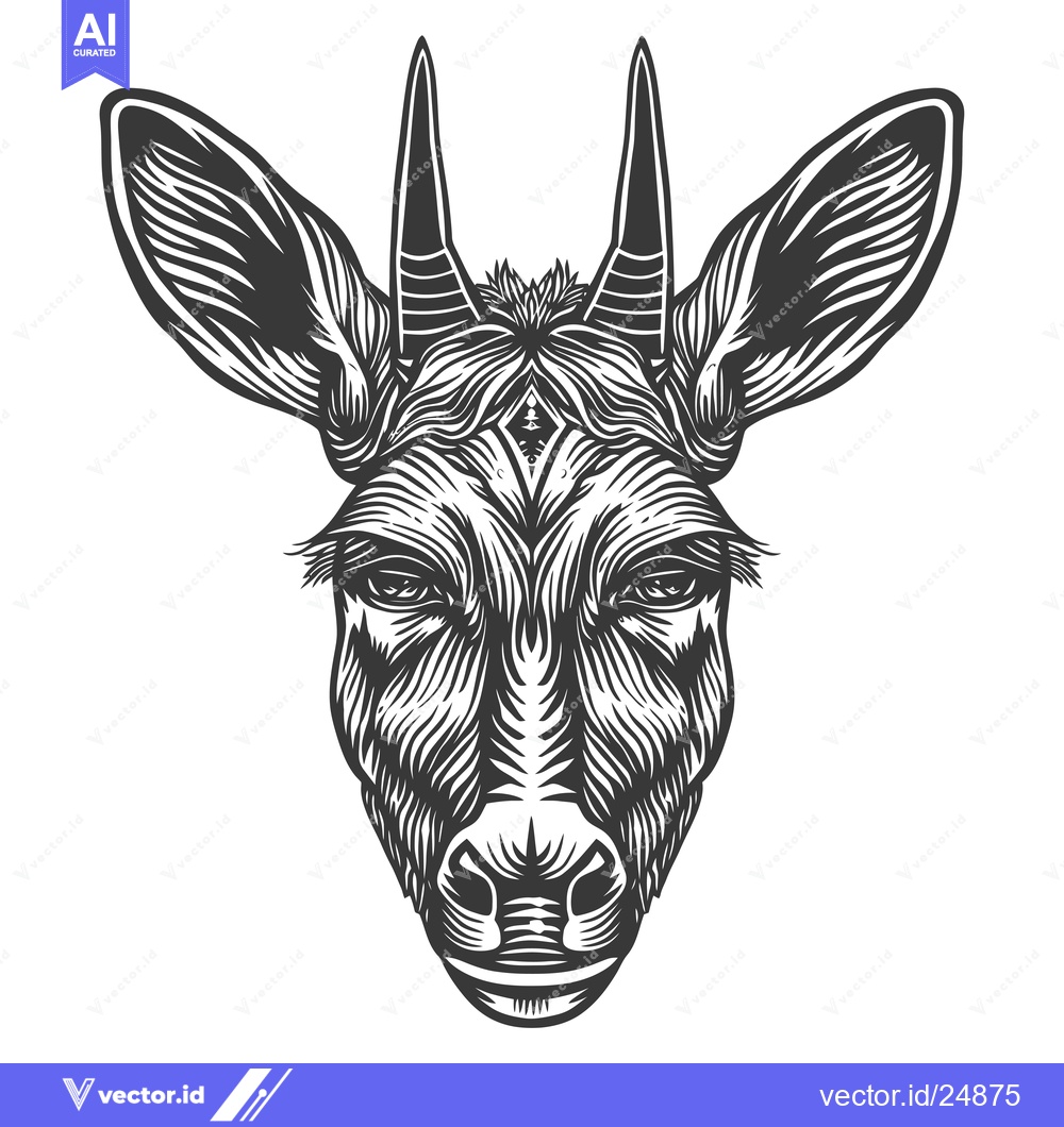 Premium Vector of Black and White Line Art Illustration of a Deer Head