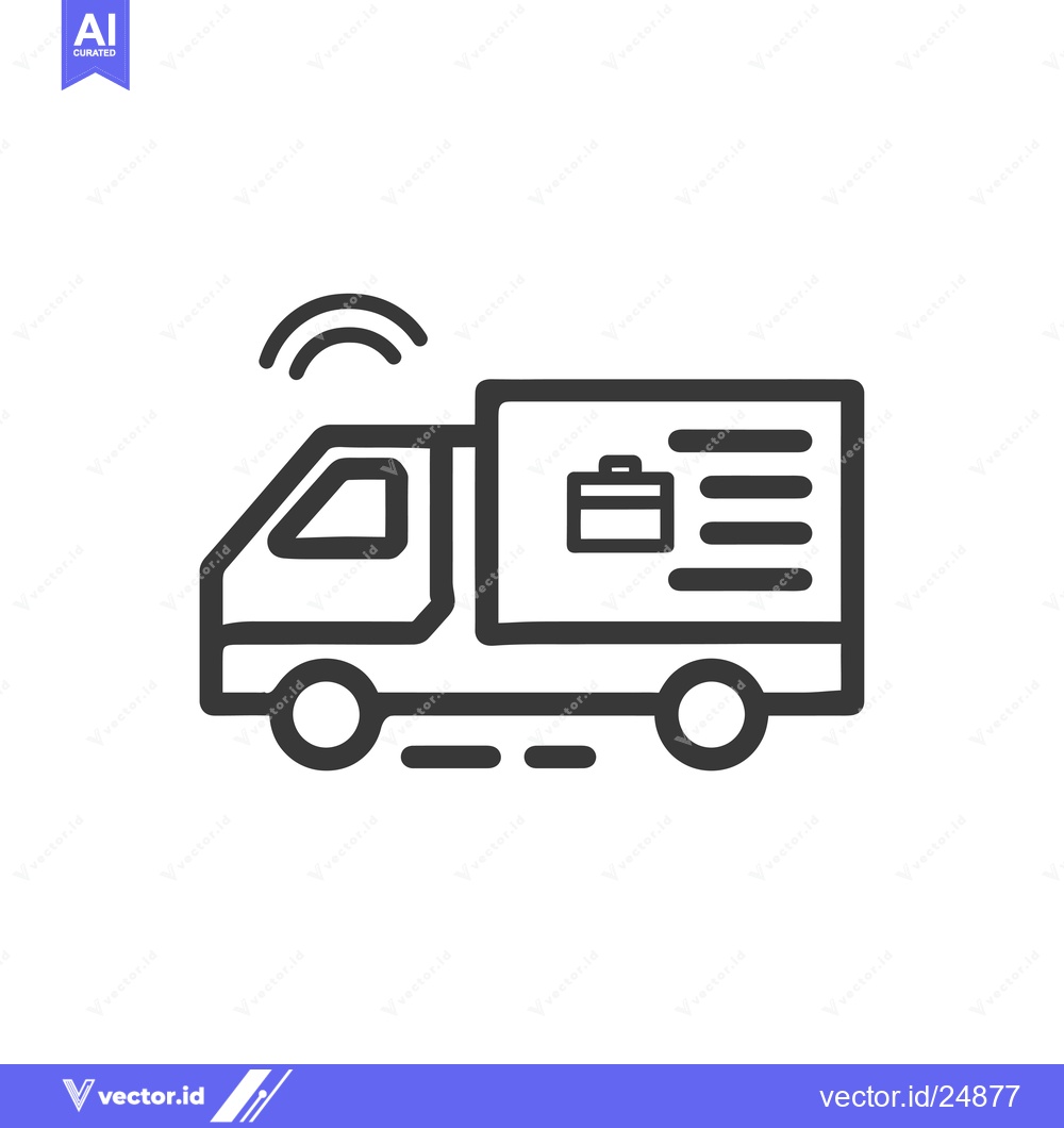 Premium Vector of Black and white line art illustration of a delivery truck with a wifi
