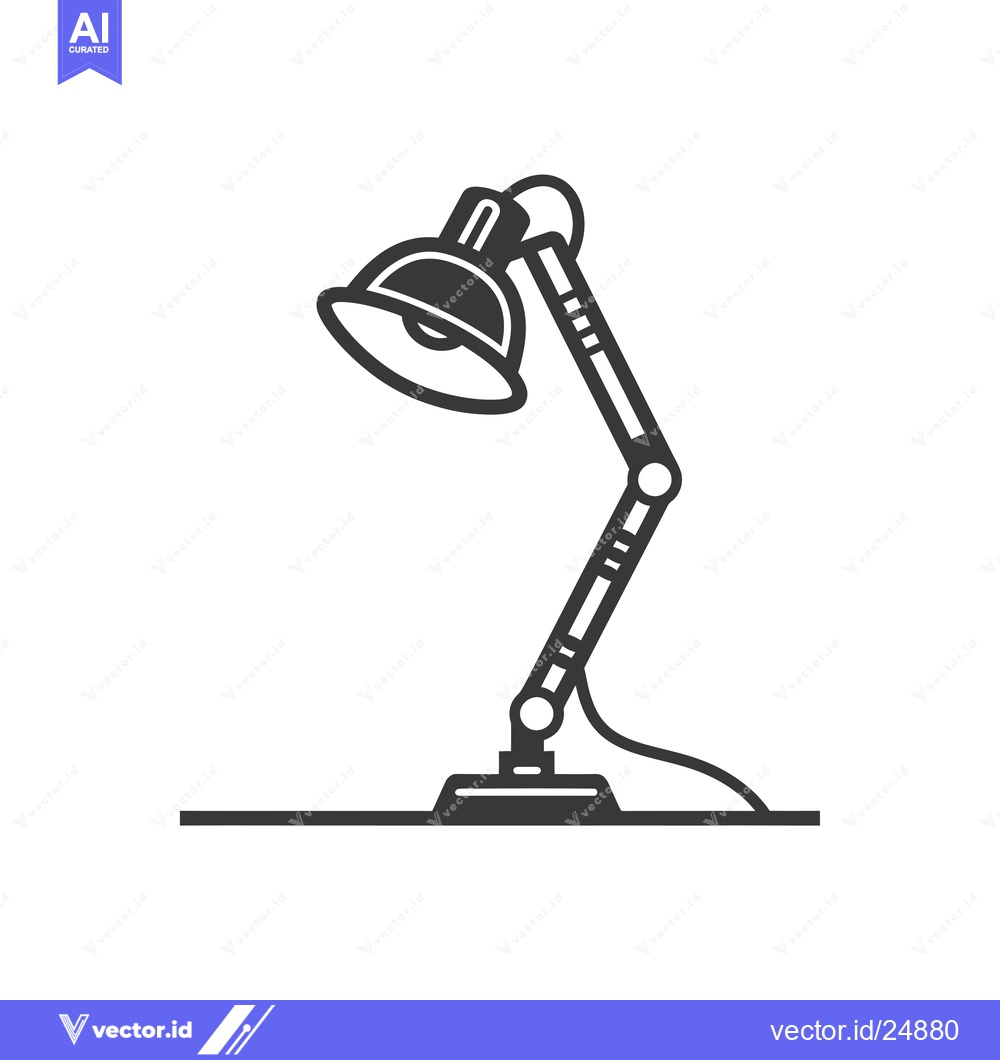 Premium Vector of Black and White Line Art Illustration of a Desk Lamp