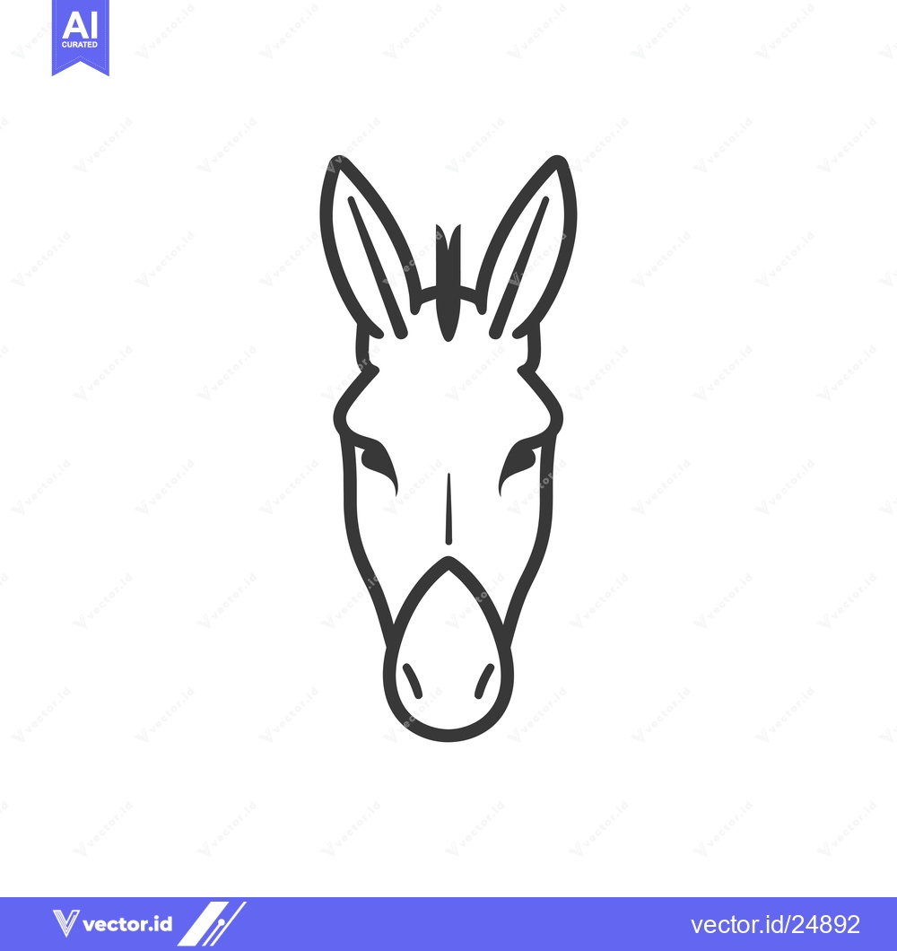 Premium Vector of Black and white line art illustration of a donkey's head