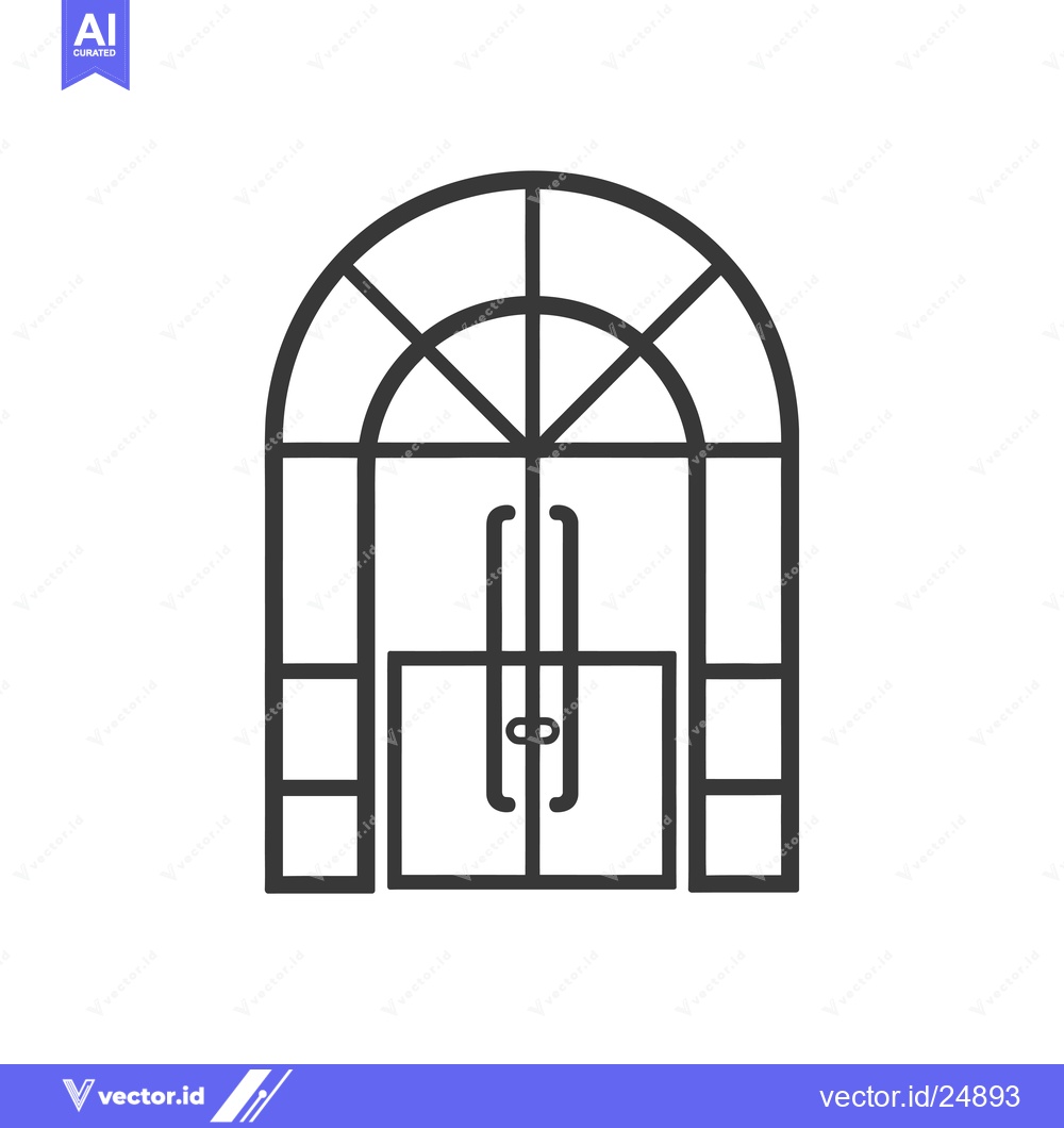 Premium Vector of Black and White Line Art Illustration of a Doorway with Double Doors a