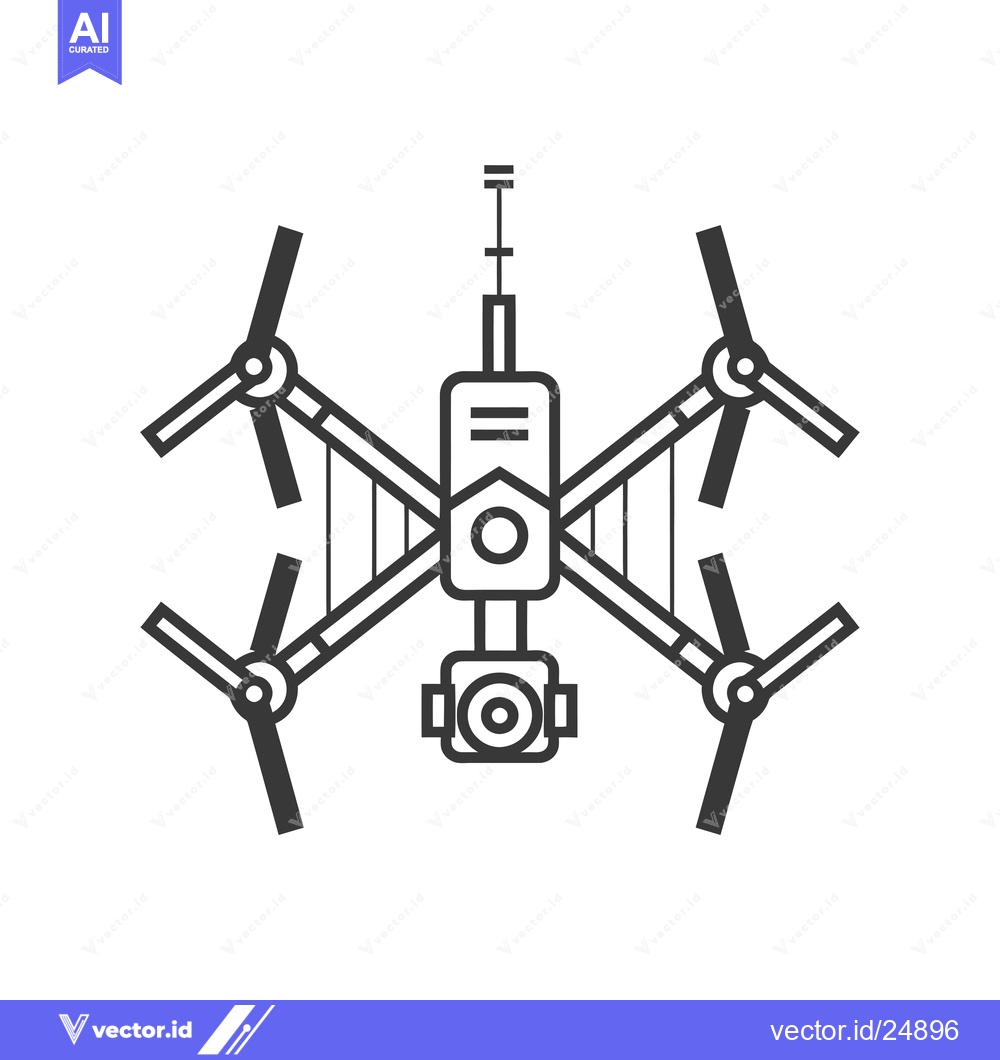 Premium Vector dari Black and white line art illustration of a drone with four propellers