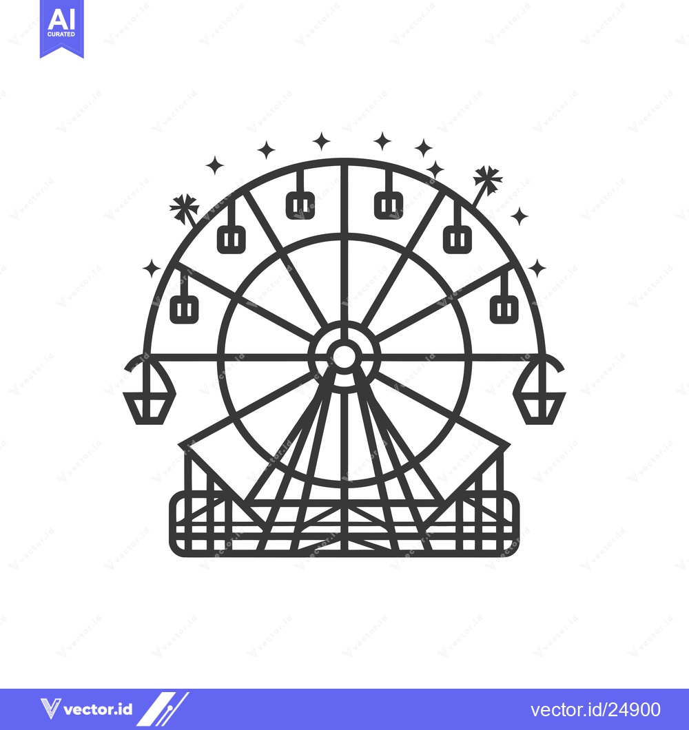 Premium Vector dari Black and white line art illustration of a ferris wheel with stars