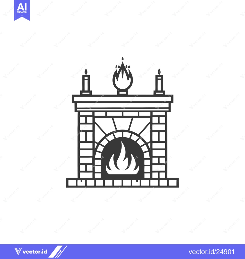 Premium Vector of Black and White Line Art Illustration of a Fireplace