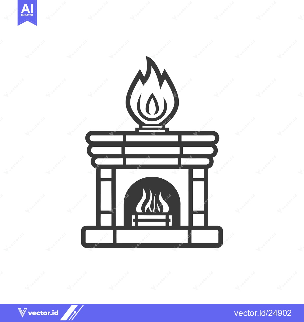 Premium Vector dari Black and white line art illustration of a fireplace with flames